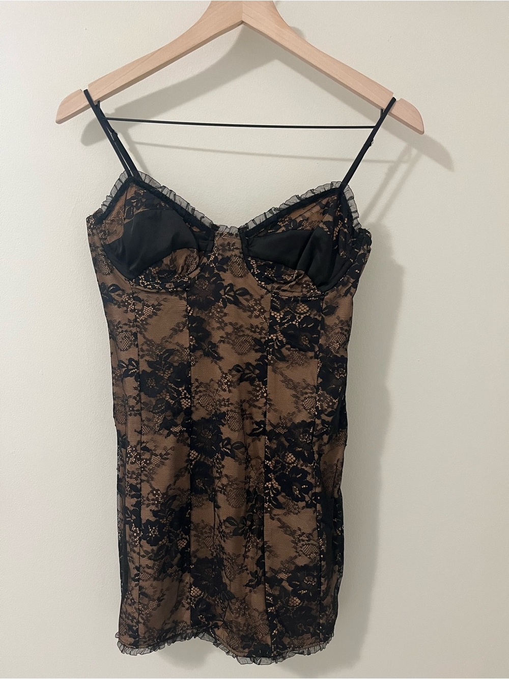 For Love And Lemons Black Lace Slip with Tan Underlay